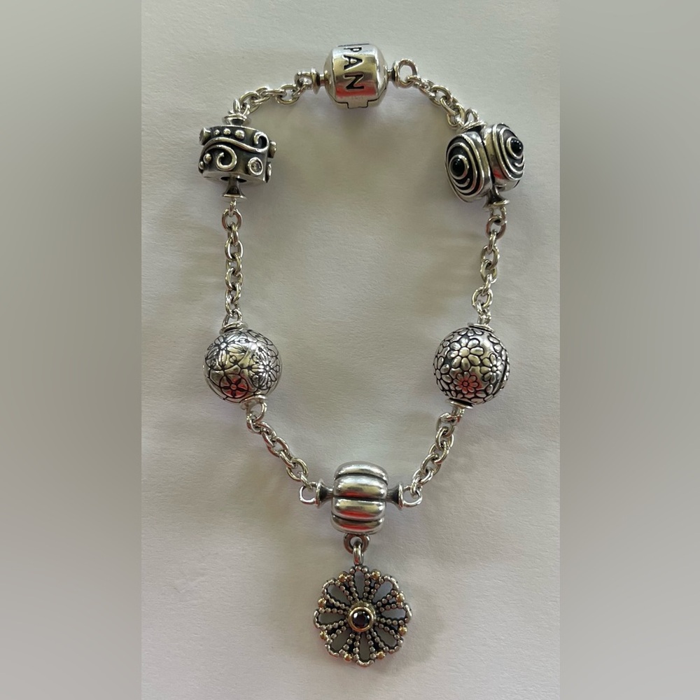 Pandora Station Bracelet with 5 charms.